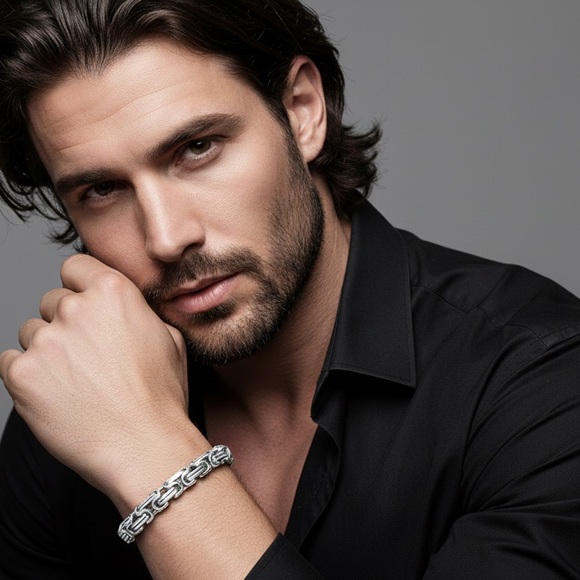 NEW .925 Silver/SS Byzantine Thick 6MM Chain Bracelet w/Box, Size 8” - Picture 6 of 6